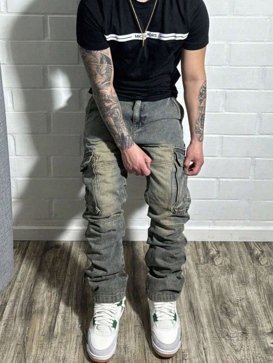 Manfinity LEGND Quần Jeans Denim Rộng Thùng Thình Thường Ngày Cho Nam Size Lớn - Rửa nhẹ - Xem 1