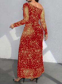 SHEIN Clasi Plus Size Summer Fashion Asymmetrical Neck Leopard Print Dress Fall Cloth For Women - Orange - View 2