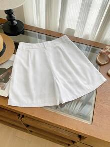 SHEIN Shorts anchos de lino blanco, casuales para mujer en verano - Blanco - Ver 2