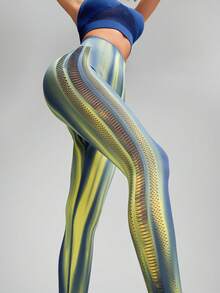 Innovista 极光扎染无缝运动紧身裤，高支撑收腰，秋季日常休闲瑜伽紧身裤，普拉提高强度间歇训练健身紧身裤，印花柔软舒适，透气网眼面料，收腹塑形，防走光，无缝设计，适合户外有氧运动，防紫外线，健康百搭，秋季新款，实用时尚，条纹设计 - 彩色 - 查看 2