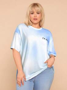 FRIENDS X SHEIN Elena Ilustra Camiseta de manga corta y cuello redondo con estampado gráfico minimalista, talla grande, para verano