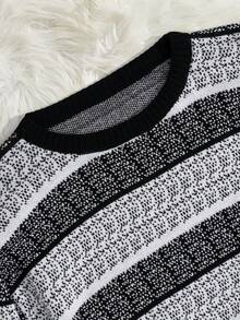 EURMUSE 男士条纹秋冬时尚圆领常规款毛衣 - 深灰色 - 查看 4