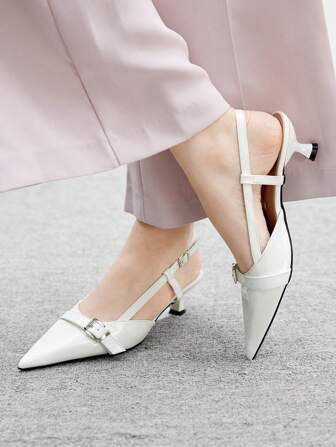 CUCCOO BIZCHIC Chaussures à talons bas et bout pointu avec chaîne pour femmes à la mode, idéales pour le travail