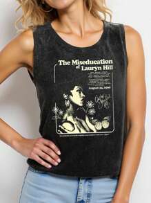 INAWLY Women's Casual Slogan & Figure Print Round Neck Tank Top, Summer