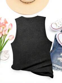 INAWLY Women's Casual Slogan & Figure Print Round Neck Tank Top, Summer