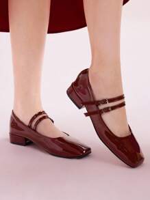 CUCCOO DOLLMOD Women's Fashion Wine Red Mary Jane Short Chunky Heel Casual Daily Wear Office Work Party Commuting Pumps BURGUNDY Heels Pumps Spring Shoes Spring Break Easter