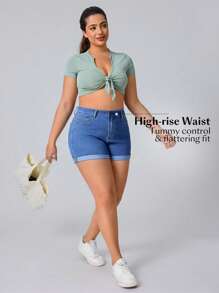 Flexra Plus Size Women Elastic Denim Sexy Fashion Shorts