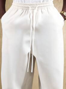 Pantalones rectos de estar en casa con cintura con cordón, ligeros y relajados, para hombre - Beis - Ver 8