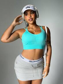 Rhythm Era Plus Size Women Plain Simple Seamless Sports Racerback Bra - Mint Blue - View 2