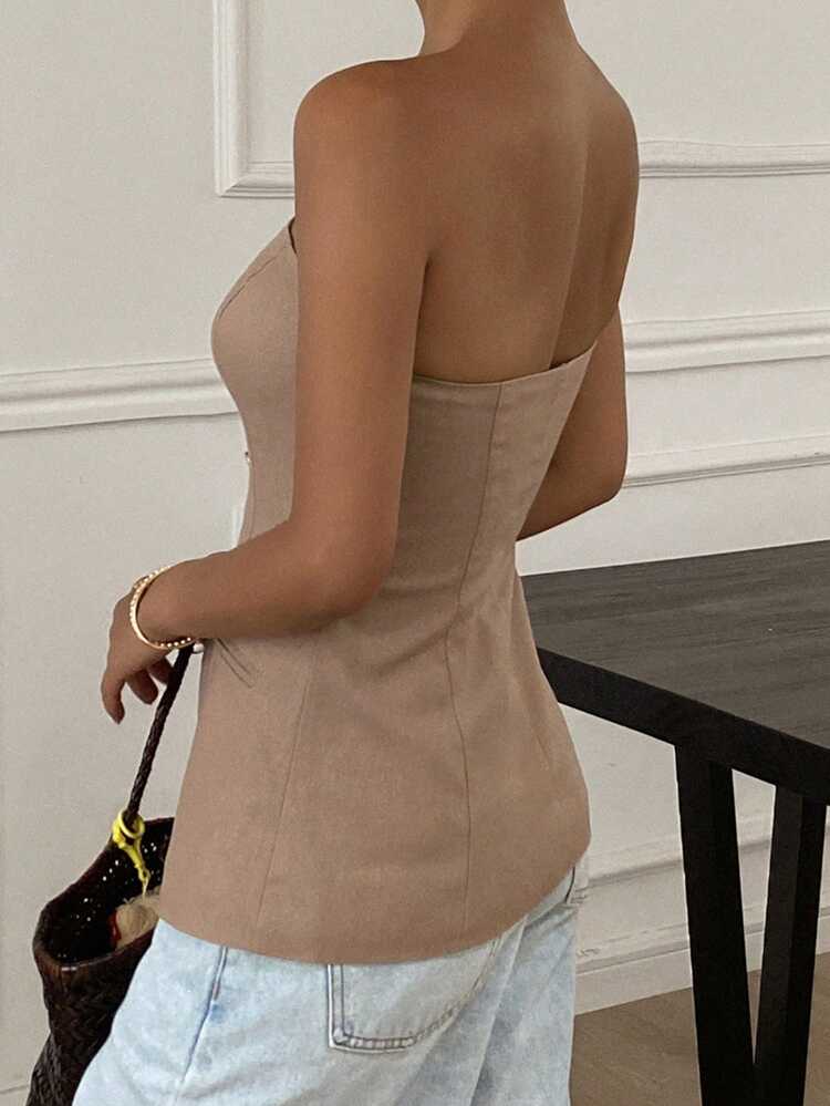 Women's Summer Crop Camisole Top With Tie Waist And Slit Hem Going Out Tops Tube Top