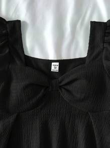 SHEIN 少女休闲舒适荷叶边袖提花针织T恤，甜美风格，适合居家、聚会、情人节穿着