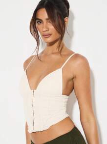 KIZN Elegant Mesh Corset Top Structured Bustier Front Zip Adjustable Strap Club Party Night Out Festival Summer Fashion Crop Top - White - View 6