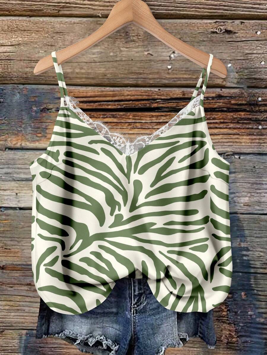 SHEIN VCAY Camiseta y top de tirantes con estampado de rayas de cebra, talla grande, adecuado para el verano