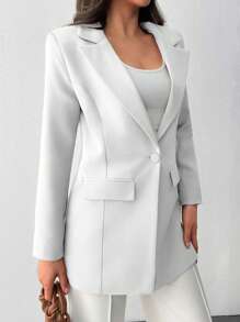 EURMUSE LAPEL COLLAR BODY POCKET FABRIC BUTTON BLAZER - White - View 5