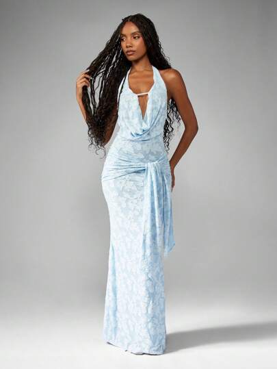 MISSGUIDED Cowl Neck Ruched Backless Maxi DressMISSGUIDED