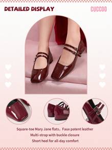 CUCCOO DOLLMOD Women's Fashion Wine Red Mary Jane Short Chunky Heel Casual Daily Wear Office Work Party Commuting Pumps BURGUNDY Heels Pumps Spring Shoes Spring Break Easter