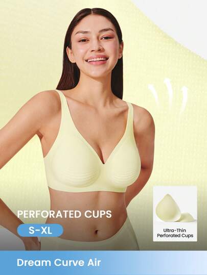 LUVLETTE Sujetador básico sin costuras, inalámbrico, transpirable y cómodo con diseño de escote profundo en color verde, de la colección "Dream Curve Air"