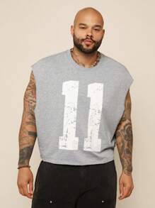 EASEVO Plus Size Men's Casual Knitted Graphic Round Neck Tank Top, Suitable For Summer, School