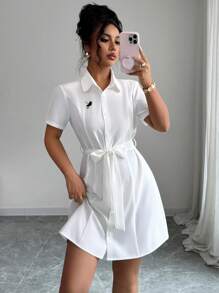 Elenzga 女式刺绣系腰领迷你连衣裙