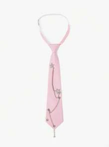 SHEIN ICON Corbata con decoración de cadena de metal de moda - Rosa - Ver 2
