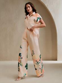 Anewsta Bộ 2 áo sơ mi tay ngắn họa tiết hoa thường ngày cho nữ và quần - Nhiều màu - Xem 1