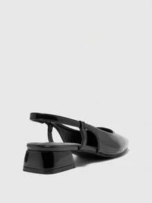 CUCCOO BIZCHIC Round Toe Low Block Heel All-Match Black Comfortable Commuter Versatile Work/Casual Slingback Flats For Christmas Spring Shoes - Black - View 8