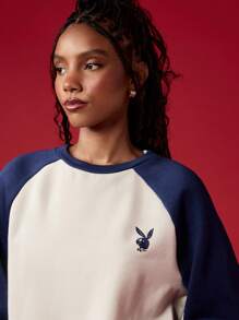 Missguided x Playboy 大学运动衫学院风复古盾牌标志冬秋舒适长袖插肩设计街头时尚休闲舒适 - 彩色 - 查看 4