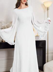 Modelyn Đầm midi tay bồng buộc eo thanh lịch cho nữ - trắng - Xem 4