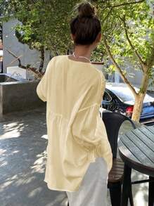 Livesso Nuova camicia da donna con laccetti a fiocco, stile rilassato e casual da spiaggia e resort