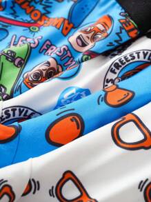 Blippi X SHEIN Paquete de 4 calzoncillos tipo boxer con diseño de estampado de dibujos animados y acabados contrastantes para niños pequeños