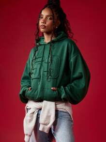 Missguided x Playboy Moletom Clássico com Cordão Estilo Universitário e de Campus, Aconchegante Streetwear Casual Essencial de Inverno, Básico Athleisure Outono Loungewear - Verde Escuro - Visão 5
