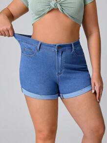 Flexra Plus Size Women Elastic Denim Sexy Fashion Shorts