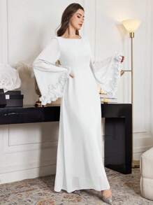 Modelyn Đầm midi tay bồng buộc eo thanh lịch cho nữ - trắng - Xem 5