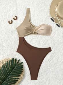 Swim Chiccia 1pc Fashionable Sexy Colorblock Starfish Decorated One-Piece Swimsuit, Beach Hot Seller For Summer Beach Vacation