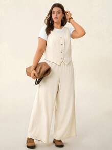 SHEIN LUNE Bộ đồ nữ áo không tay kẻ sọc và quần kẻ sọc lễ hội mùa hè Boho Old Money trang phục mùa hè cho phụ nữ trang phục nghỉ xuân rave lễ hội trang phục nghỉ xuân cotton - Màu be - Xem 5