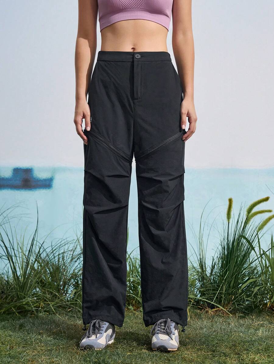 In My Nature Pantalones de senderismo rectos con pliegues de unicolor para mujeres - Negro - Ver 1
