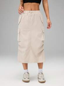 SHEIN PETITE 女士休闲前系宽腰带简约清凉感抗皱速干工装裙适合度假