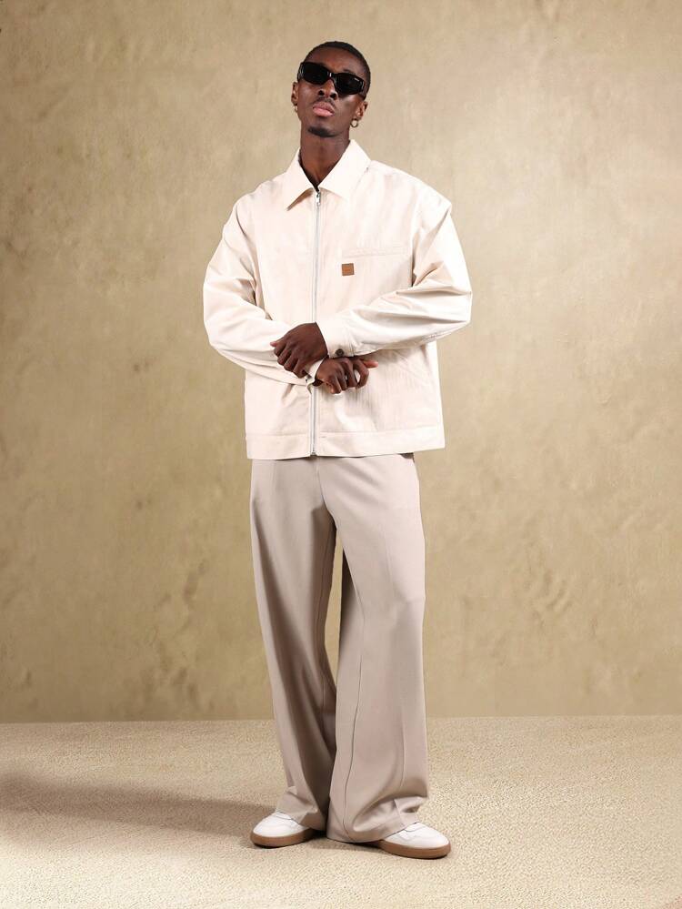 Men's Cropped Workwear Jacket With Small Logo Detail