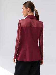 Aveloria Modichic Áo khoác blazer Organza ghép nối cao cấp đa năng, vải mỏng nhẹ, bộ vest trang trọng cài hai hàng khuy cho nữ - Đỏ - Xem 6