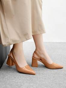 CUCCOO BIZCHIC Zapatos casuales/de fiesta/de oficina de PU color albaricoque con correa en la parte posterior y tacón grueso de punta afilada para mujer
