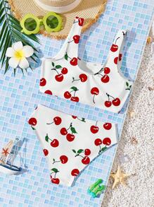 Tween Girls Casual Floral Print Tankini Swimsuit Set, Suitable For Summer - Multicolor - View 2