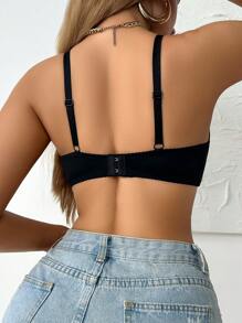 SHEIN 1 pieza Sujetador con varillas elegante y sexy con encaje y patchwork, que protege contra la exposición - Negro - Ver 2