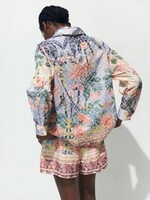 Maija 花卉印花夏季假日波西米亚风格女式衬衫上衣，有领，水溶性蕾丝镂空面料，适合节日、早午餐、休闲舒适、百搭 - 彩色 - 查看 2