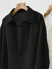 INAWLY Deep V-Neck Loose Casual French Style Pullover Shirt Fall Cloth For Women - Black - View 3