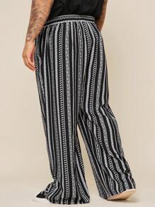 EASEVO Plus Size Men's Black Striped Casual Woven Long Pants, Fall - Multicolor - View 2