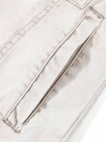 Chillumni 1件男士纽扣口袋宽松休闲牛仔夹克，秋季款 - 灰色 - 查看 5