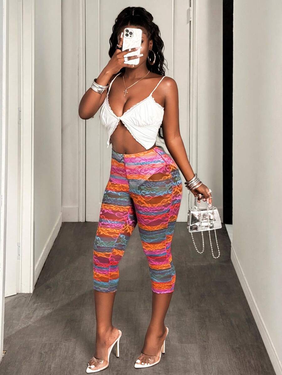 BamGleam Quần legging lửng 3/4 nữ, chất liệu ren hoa, cạp chun. - Nhiều màu - Xem 1