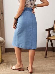 EMERY ROSE 女士休闲水洗抽绳腰牛仔迷你裙 - 藍色 - 查看 6