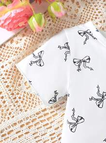 Baby Girl Outfit Set Birthday Girl 2pcs/Set Toddler Girls Casual Cute White Bow Print T-Shirt And Blue Denim Ruffled Shorts Outfit Sets Baby Tees Family Matching Outfits Toddler Girl Cozy Pixies Baby Girl Baby Girl Outfit Little Girl Clothes Baby Beach - Blue - View 4