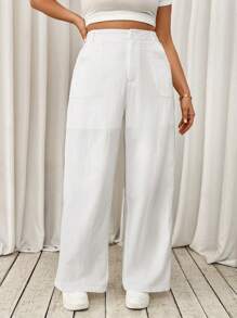 SHEIN Tall CURVE 大码休闲纯色直筒裤